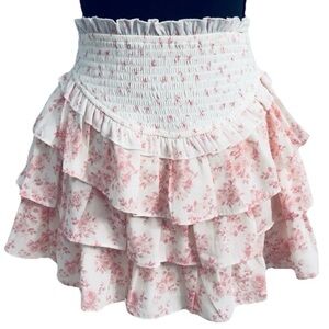 NWT Thirty / Thirty LA Ruffle Skirt Roses Floral Lined New White & Pink Size XS